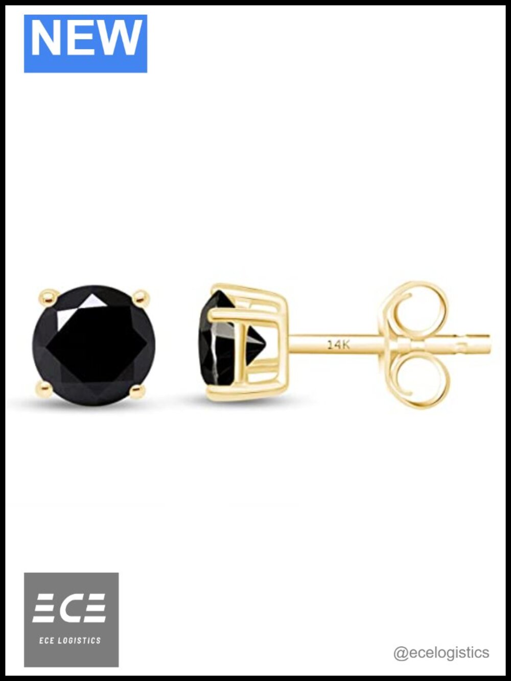 1ct Black Diamond Solitaire Stud Earrings 14k Yellow Gold